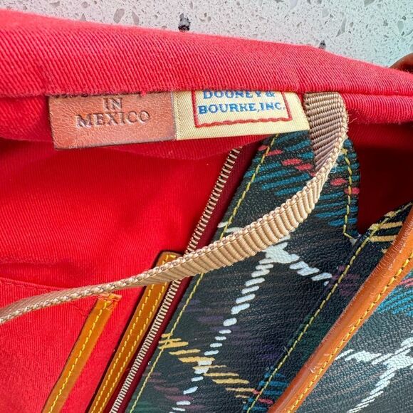 DOONEY & BOURKE Multicolored Leather Plaid Shopper Tote Shoulder Handbag Top Zip - Picture 7 of 16